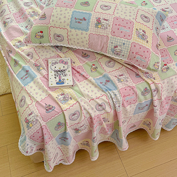 91家纺网 家纺一手货源 找家纺 水木坊 2025新款云感提花双层纱花边床单 蛋糕派队