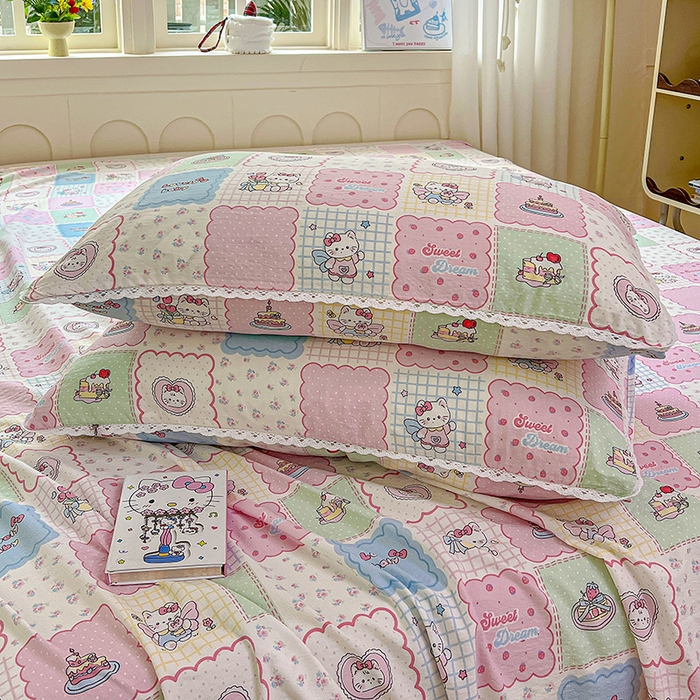 91家纺网 家纺一手货源 找家纺 水木坊 2025新款云感提花双层纱花边床单 蛋糕派队