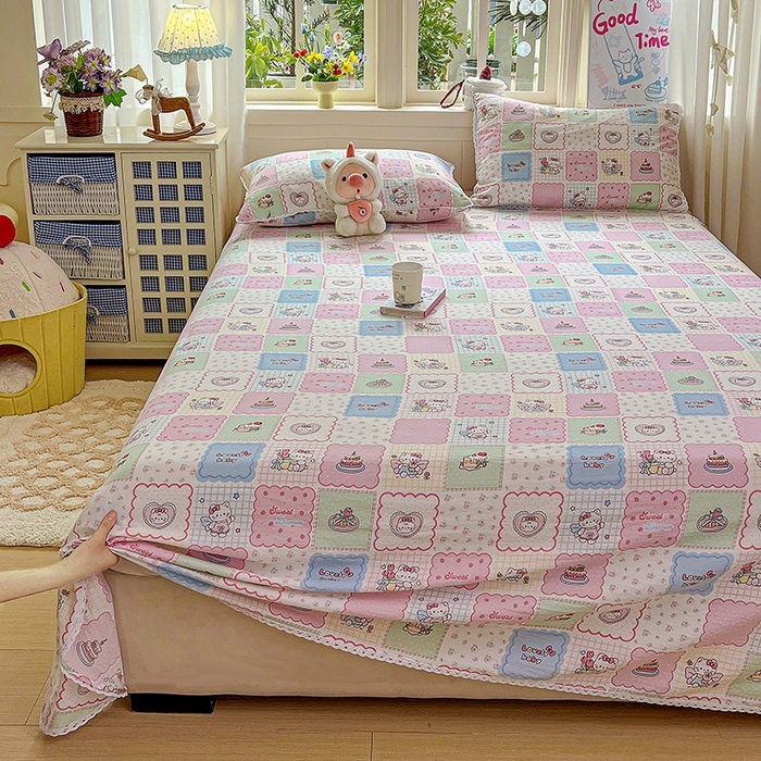 91家纺网 家纺一手货源 找家纺 水木坊 2025新款云感提花双层纱花边床单 蛋糕派队