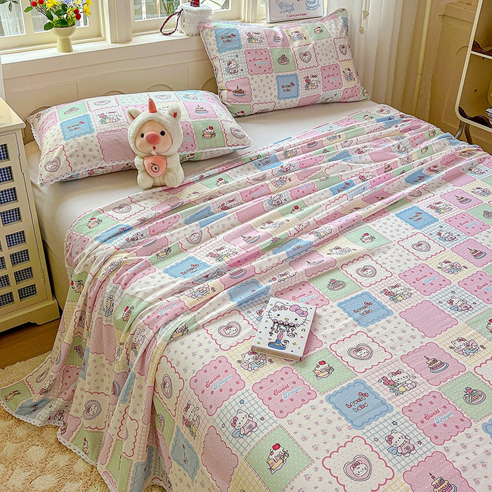 91家纺网 家纺一手货源 找家纺 水木坊 2025新款云感提花双层纱花边床单 蛋糕派队