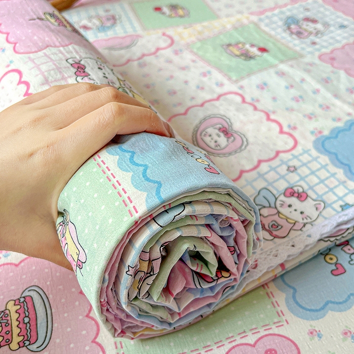 91家纺网 家纺一手货源 找家纺 水木坊 2025新款云感提花双层纱花边床单 蛋糕派队