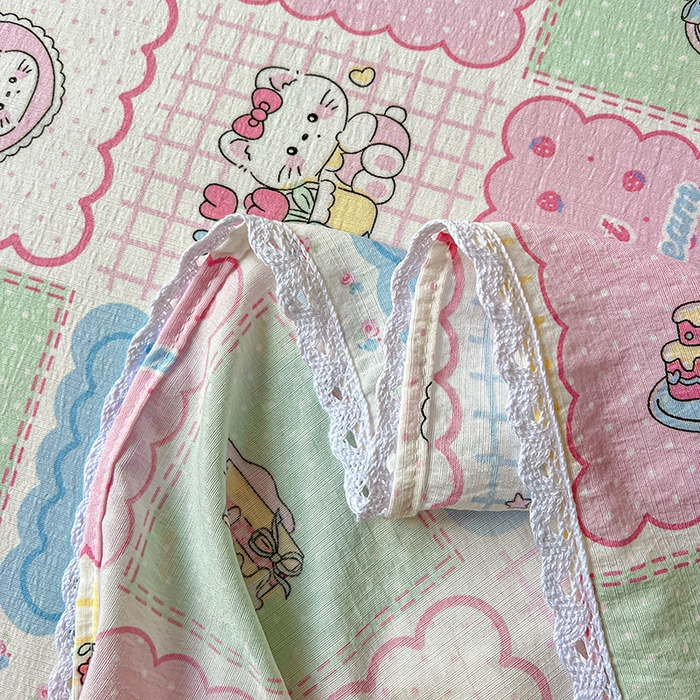 91家纺网 家纺一手货源 找家纺 水木坊 2025新款云感提花双层纱花边床单 蛋糕派队