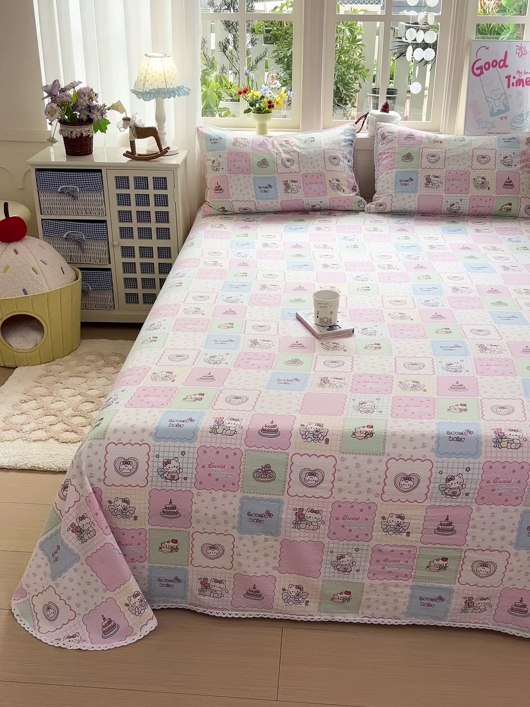 91家纺网 家纺一手货源 找家纺 水木坊 2025新款云感提花双层纱花边床单 蛋糕派队