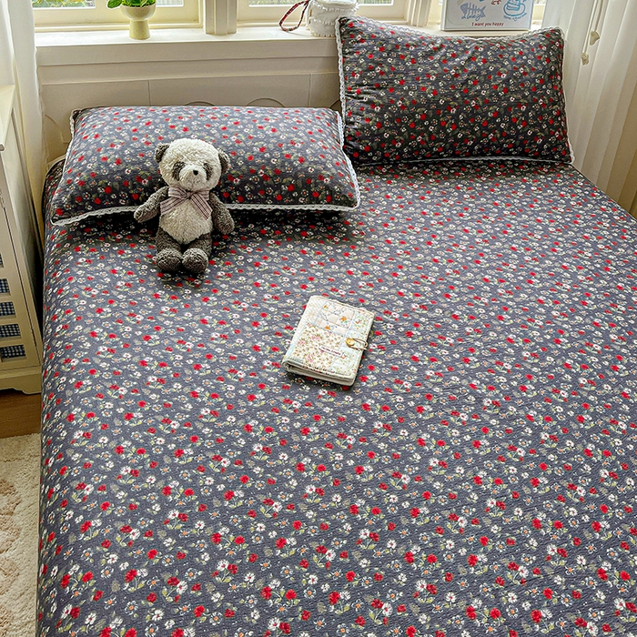 91家纺网 家纺一手货源 找家纺 水木坊 2025新款云感提花双层纱花边床单 复古玫瑰