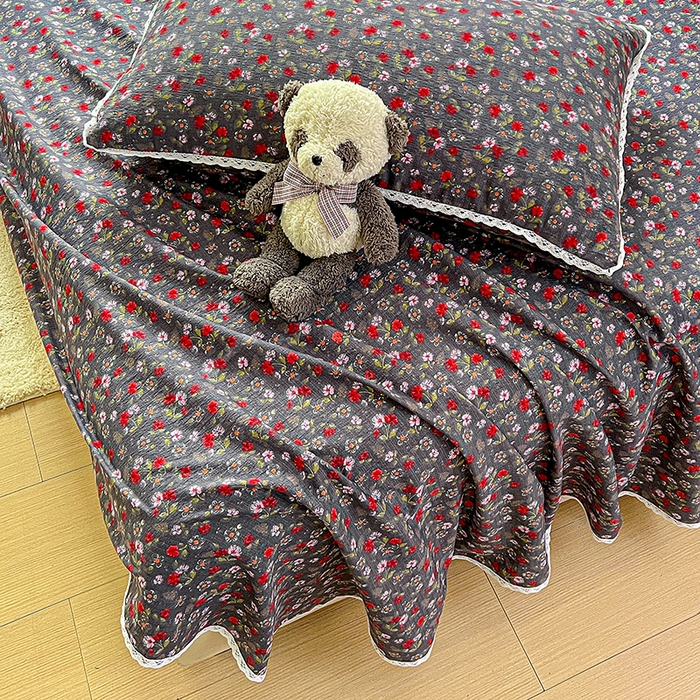 91家纺网 家纺一手货源 找家纺 水木坊 2025新款云感提花双层纱花边床单 复古玫瑰