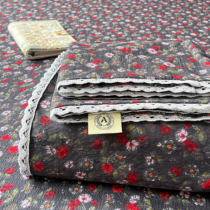 91家纺网 家纺一手货源 找家纺 水木坊 2025新款云感提花双层纱花边床单 复古玫瑰