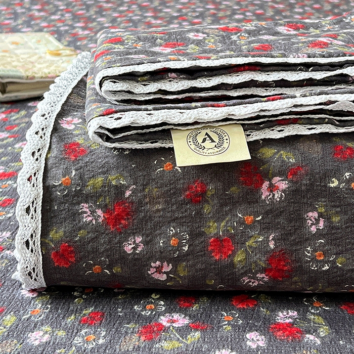 水木坊 2025新款云感提花双层纱花边床单 复古玫瑰