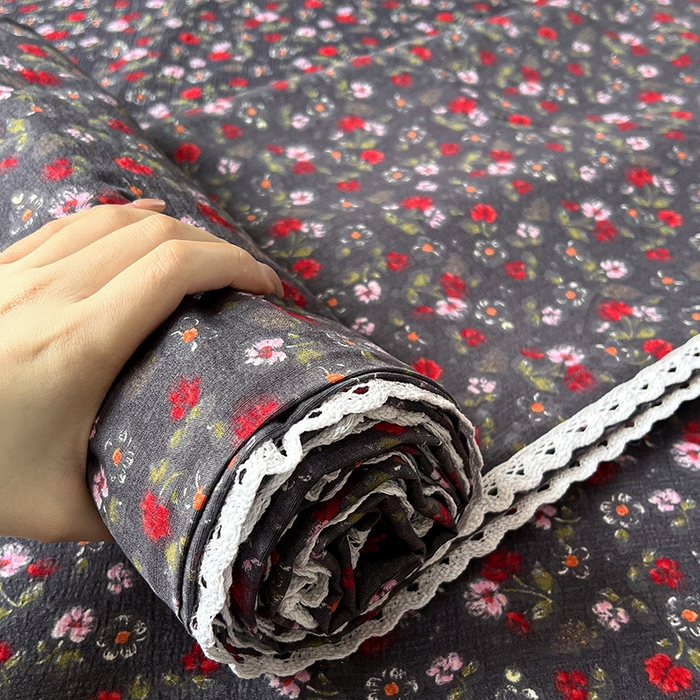 91家纺网 家纺一手货源 找家纺 水木坊 2025新款云感提花双层纱花边床单 复古玫瑰