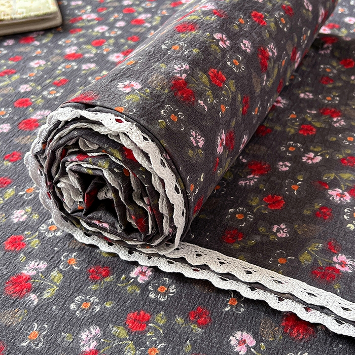 91家纺网 家纺一手货源 找家纺 水木坊 2025新款云感提花双层纱花边床单 复古玫瑰