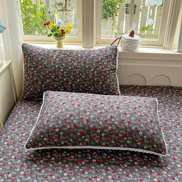 91家纺网 家纺一手货源 找家纺 水木坊 2025新款云感提花双层纱花边床单 复古玫瑰