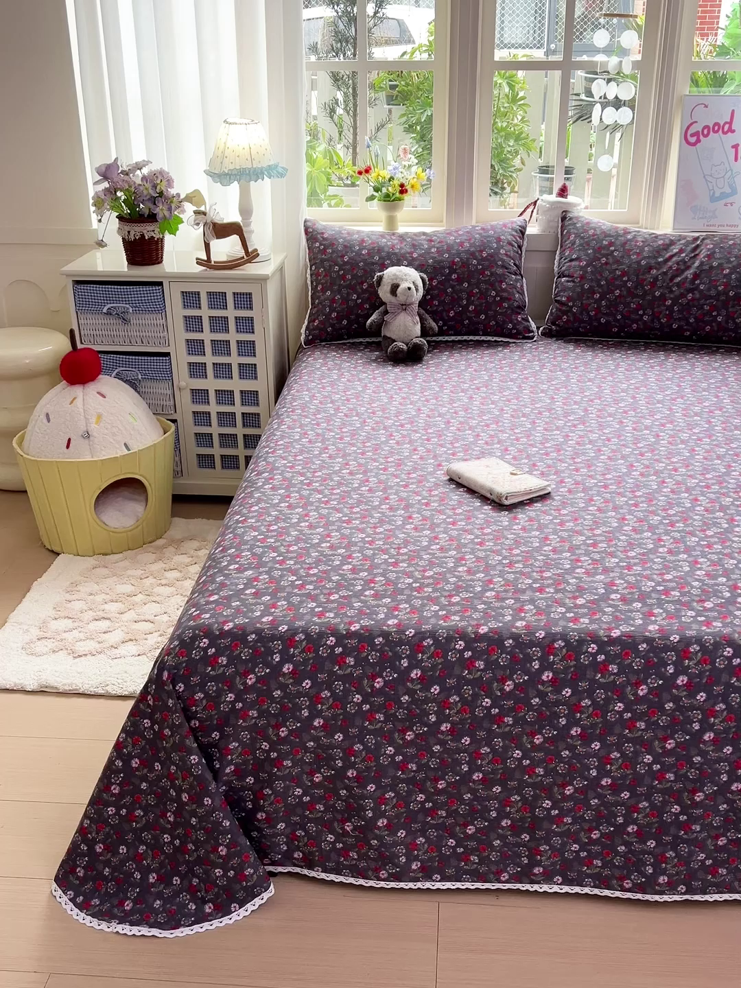 91家纺网 家纺一手货源 找家纺 水木坊 2025新款云感提花双层纱花边床单 复古玫瑰