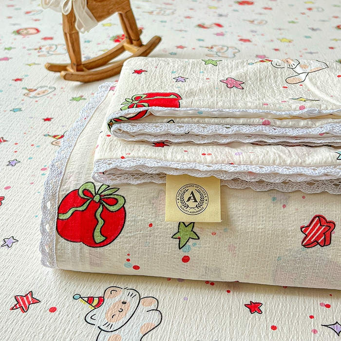 91家纺网 家纺一手货源 找家纺 水木坊 2025新款云感提花双层纱花边床单 苹果游园