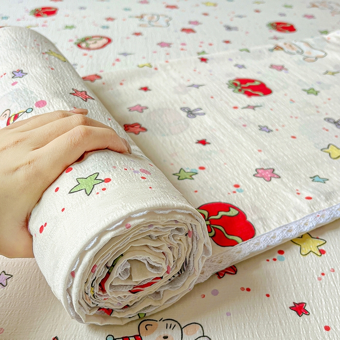 91家纺网 家纺一手货源 找家纺 水木坊 2025新款云感提花双层纱花边床单 苹果游园