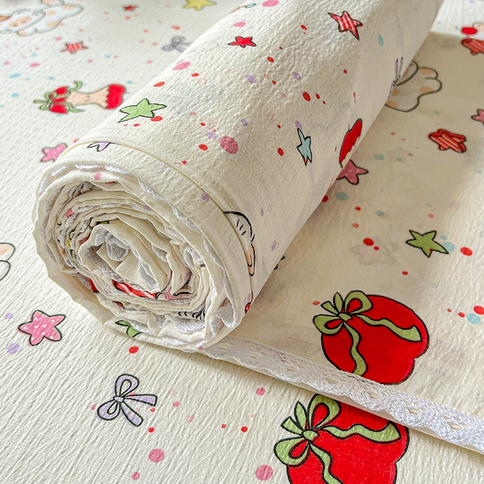 91家纺网 家纺一手货源 找家纺 水木坊 2025新款云感提花双层纱花边床单 苹果游园