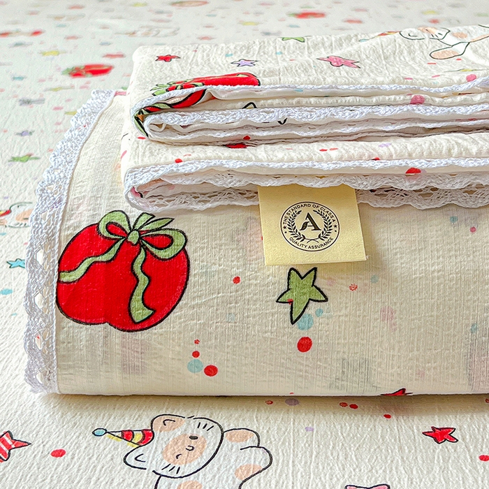 水木坊 2025新款云感提花双层纱花边床单 苹果游园