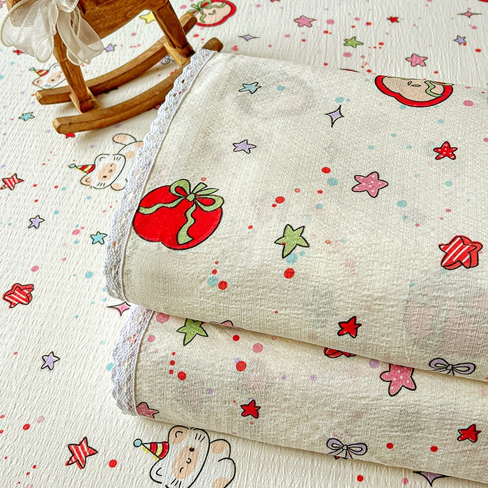 91家纺网 家纺一手货源 找家纺 水木坊 2025新款云感提花双层纱花边床单 苹果游园