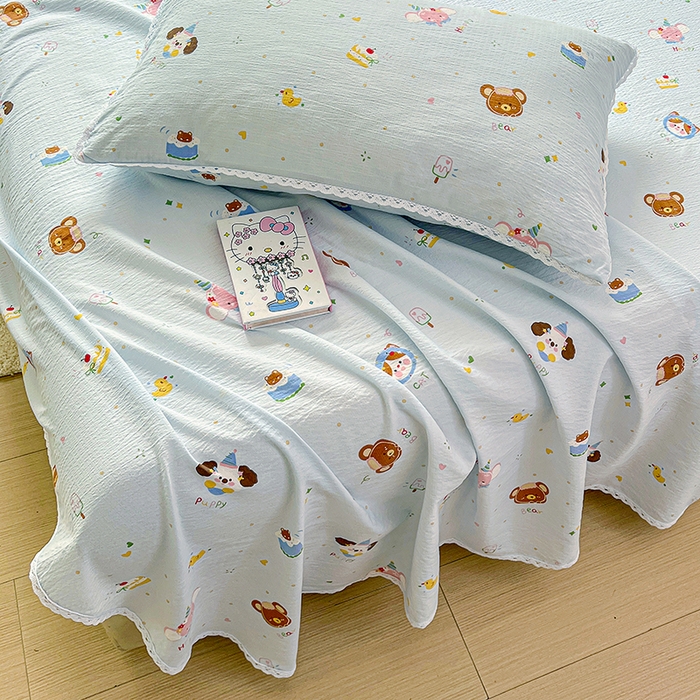 91家纺网 家纺一手货源 找家纺 水木坊 2025新款云感提花双层纱花边床单 生日派对