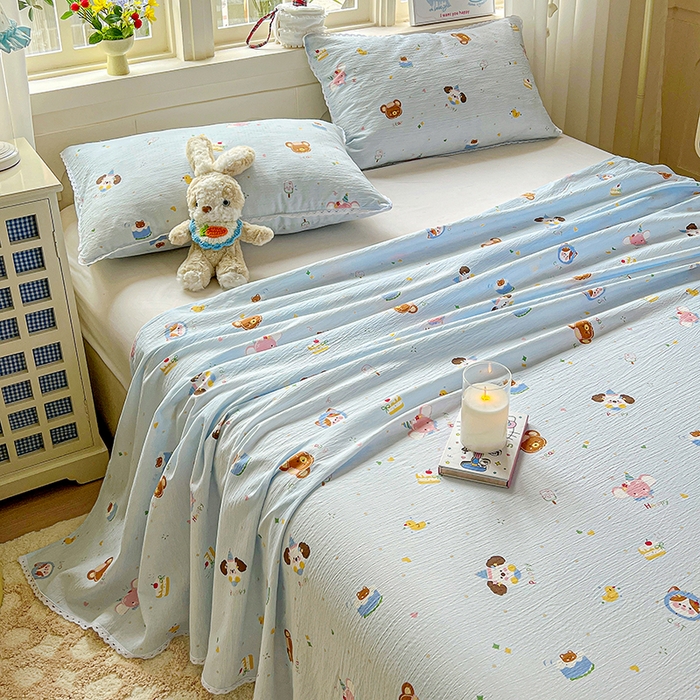 91家纺网 家纺一手货源 找家纺 水木坊 2025新款云感提花双层纱花边床单 生日派对