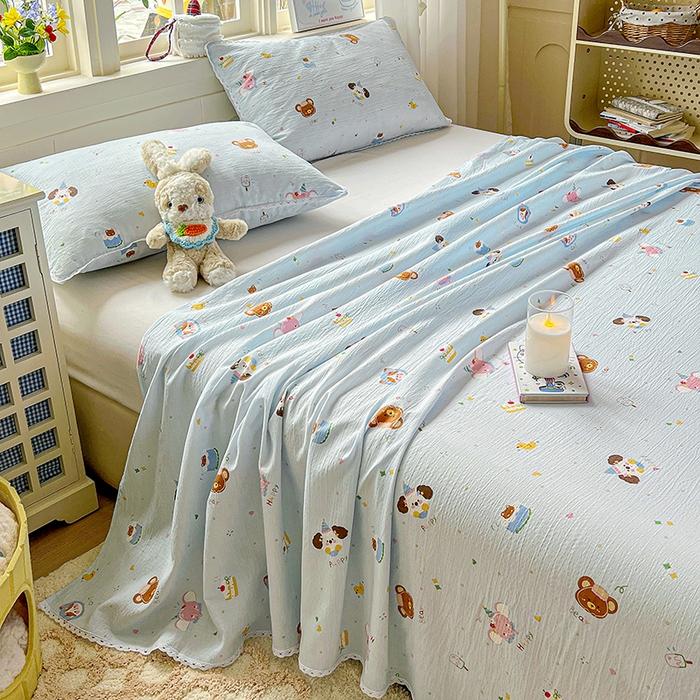 91家纺网 家纺一手货源 找家纺 水木坊 2025新款云感提花双层纱花边床单 生日派对