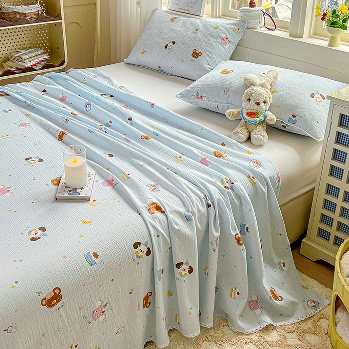 91家纺网 家纺一手货源 找家纺 水木坊 2025新款云感提花双层纱花边床单 生日派对