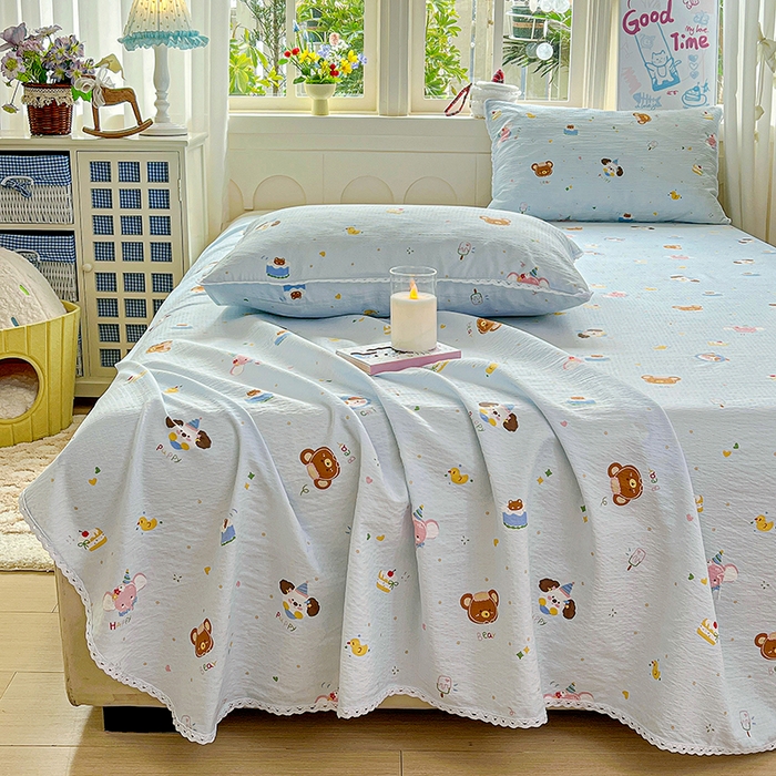 91家纺网 家纺一手货源 找家纺 水木坊 2025新款云感提花双层纱花边床单 生日派对