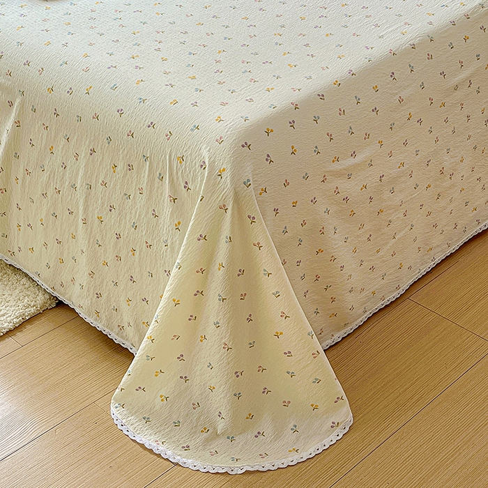 91家纺网 家纺一手货源 找家纺 水木坊 2025新款云感提花双层纱花边床单 小樱桃