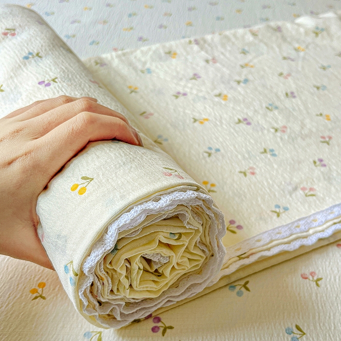 91家纺网 家纺一手货源 找家纺 水木坊 2025新款云感提花双层纱花边床单 小樱桃