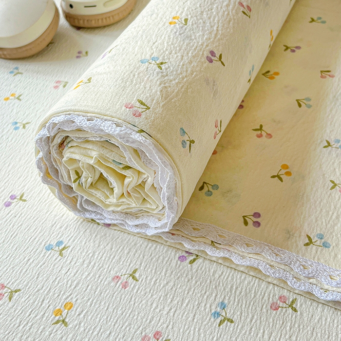 91家纺网 家纺一手货源 找家纺 水木坊 2025新款云感提花双层纱花边床单 小樱桃