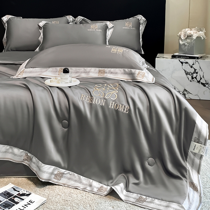 91家纺网 家纺一手货源 找家纺 露梦家纺 2026新款初夏水洗真丝夏被四件套 初夏-高级灰