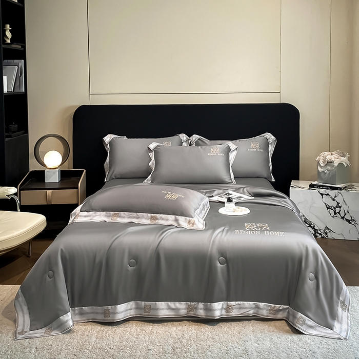 91家纺网 家纺一手货源 找家纺 露梦家纺 2026新款初夏水洗真丝夏被四件套 初夏-高级灰