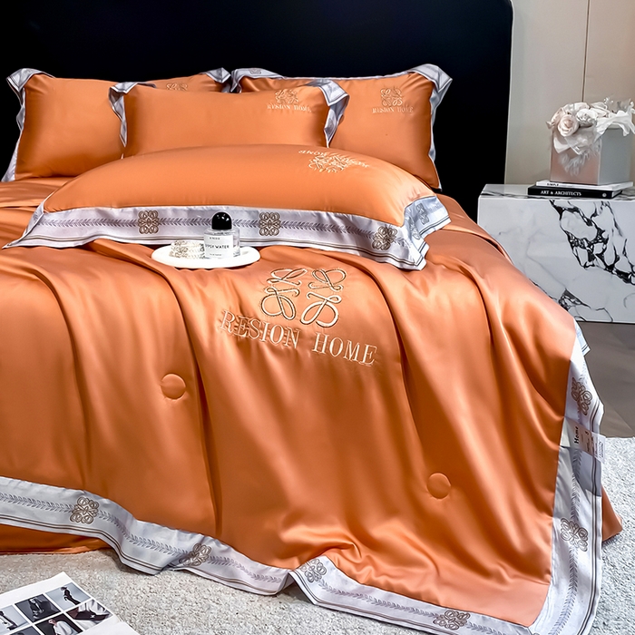 91家纺网 家纺一手货源 找家纺 露梦家纺 2026新款初夏水洗真丝夏被四件套 初夏-玛仕橘