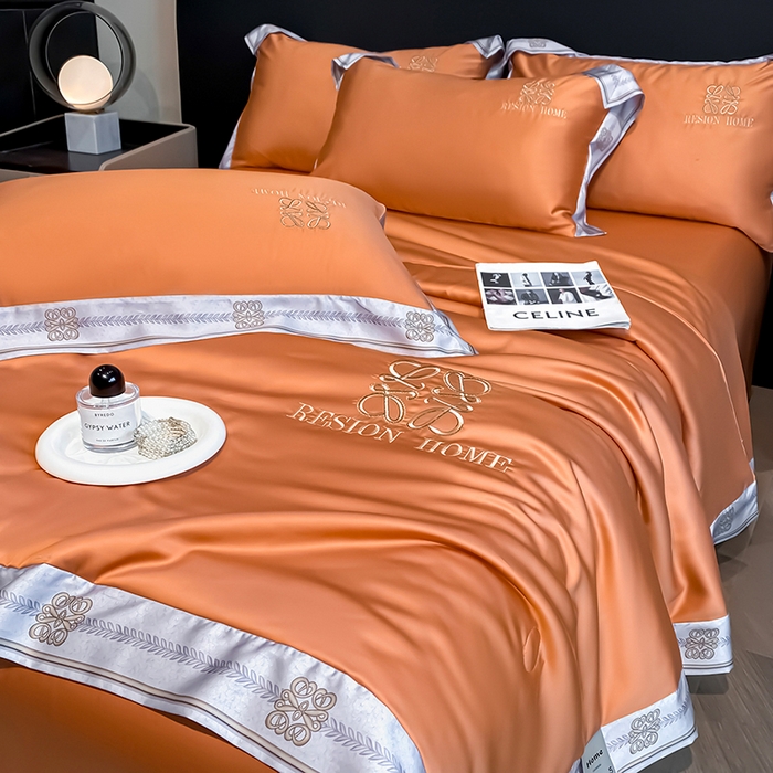 91家纺网 家纺一手货源 找家纺 露梦家纺 2026新款初夏水洗真丝夏被四件套 初夏-玛仕橘