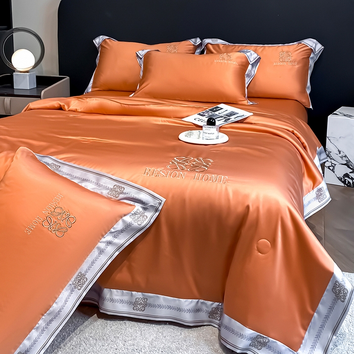 91家纺网 家纺一手货源 找家纺 露梦家纺 2026新款初夏水洗真丝夏被四件套 初夏-玛仕橘