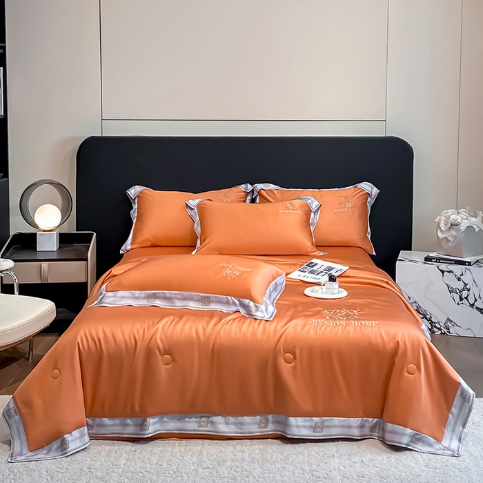 91家纺网 家纺一手货源 找家纺 露梦家纺 2026新款初夏水洗真丝夏被四件套 初夏-玛仕橘