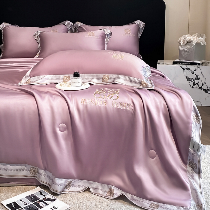 91家纺网 家纺一手货源 找家纺 露梦家纺 2026新款初夏水洗真丝夏被四件套 初夏-木槿紫