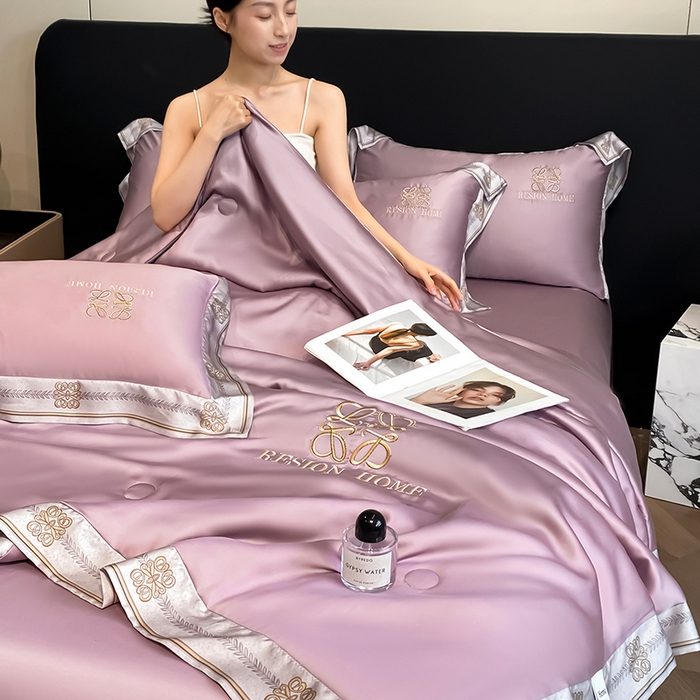 91家纺网 家纺一手货源 找家纺 露梦家纺 2026新款初夏水洗真丝夏被四件套 初夏-木槿紫