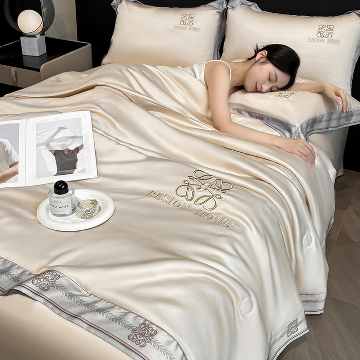 露梦家纺 2026新款初夏水洗真丝夏被四件套 初夏-浅香槟
