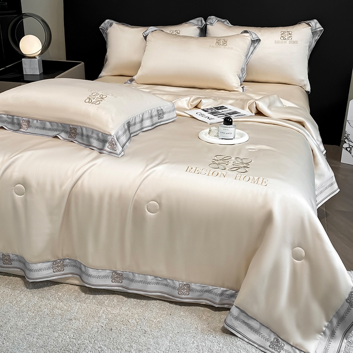 91家纺网 家纺一手货源 找家纺 露梦家纺 2026新款初夏水洗真丝夏被四件套 初夏-浅香槟