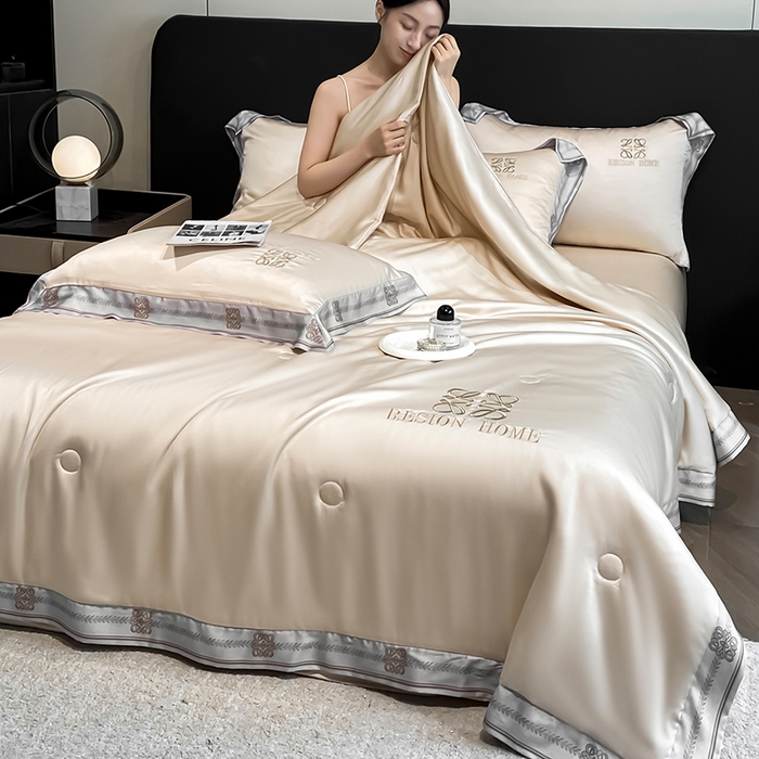 91家纺网 家纺一手货源 找家纺 露梦家纺 2026新款初夏水洗真丝夏被四件套 初夏-浅香槟