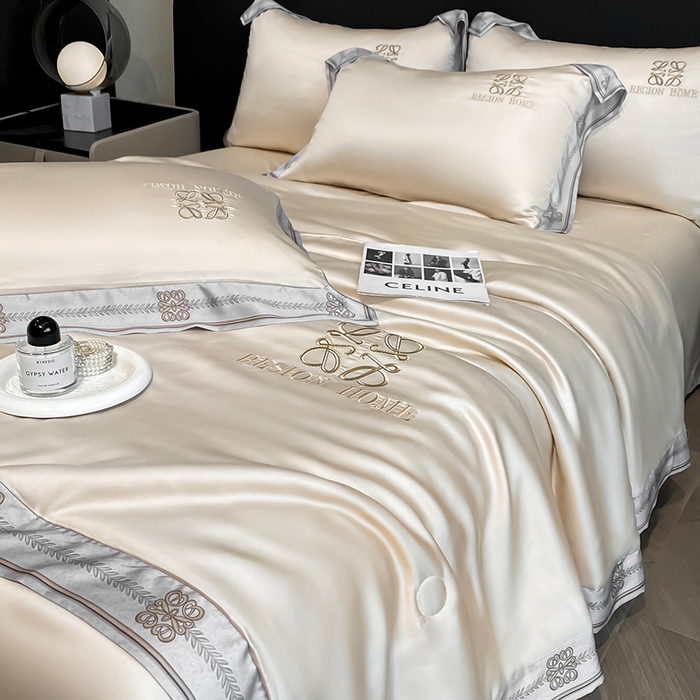 91家纺网 家纺一手货源 找家纺 露梦家纺 2026新款初夏水洗真丝夏被四件套 初夏-浅香槟