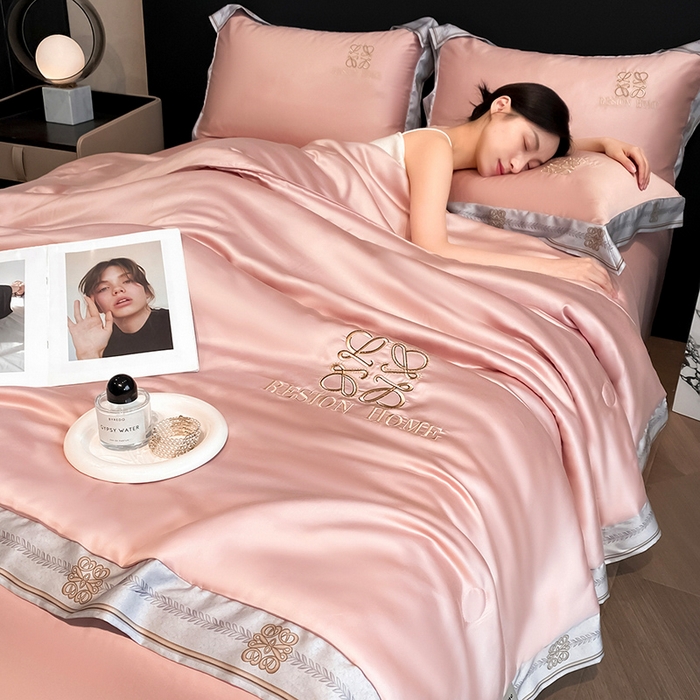 露梦家纺 2026新款初夏水洗真丝夏被四件套 初夏-胭脂粉