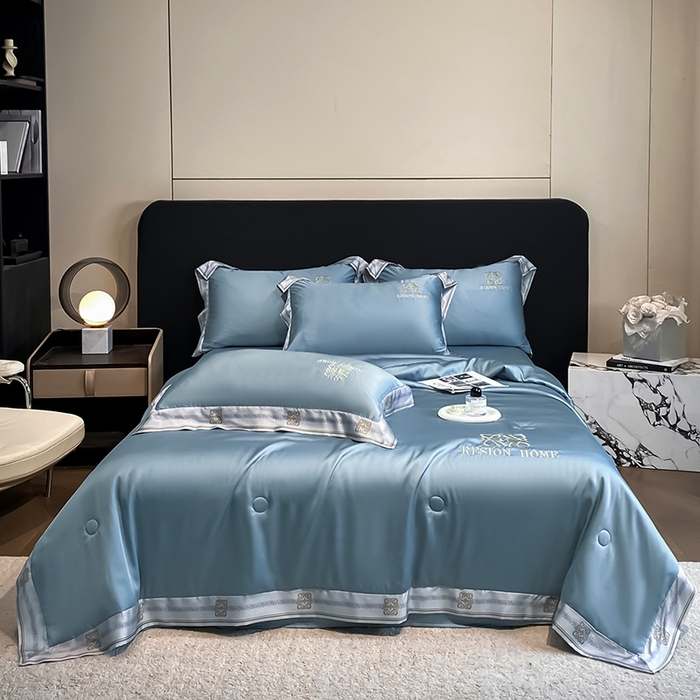 91家纺网 家纺一手货源 找家纺 露梦家纺 2026新款初夏水洗真丝夏被四件套 初夏-月光蓝