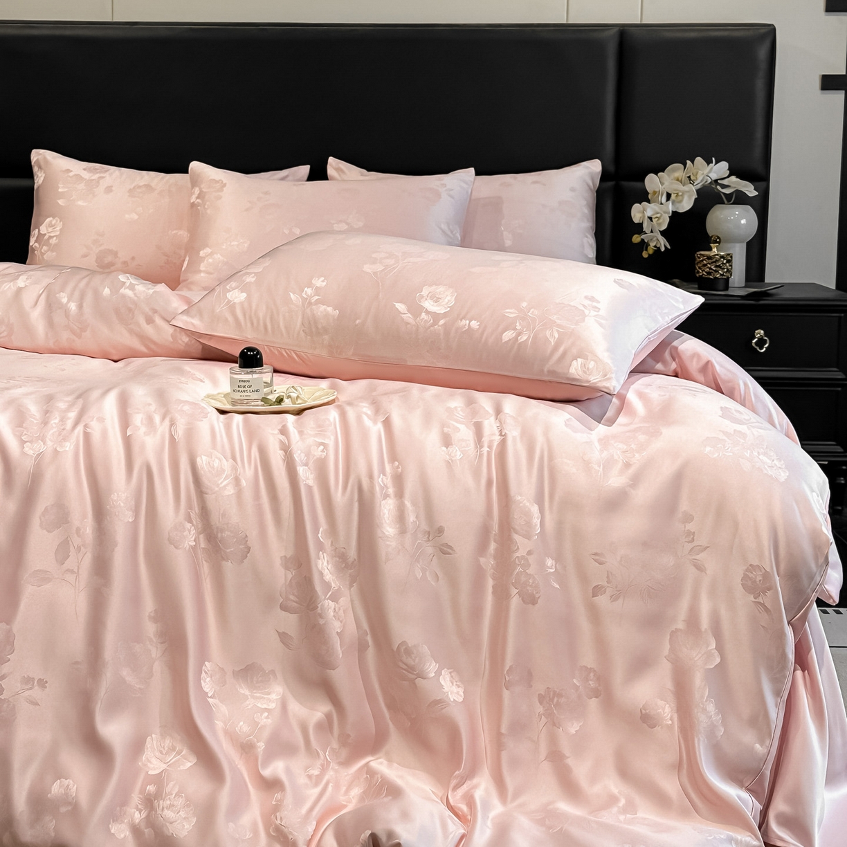 91家纺网 家纺一手货源 找家纺 顺兴家居 2026新款提花水洗真丝四件套 喜花市-粉玉