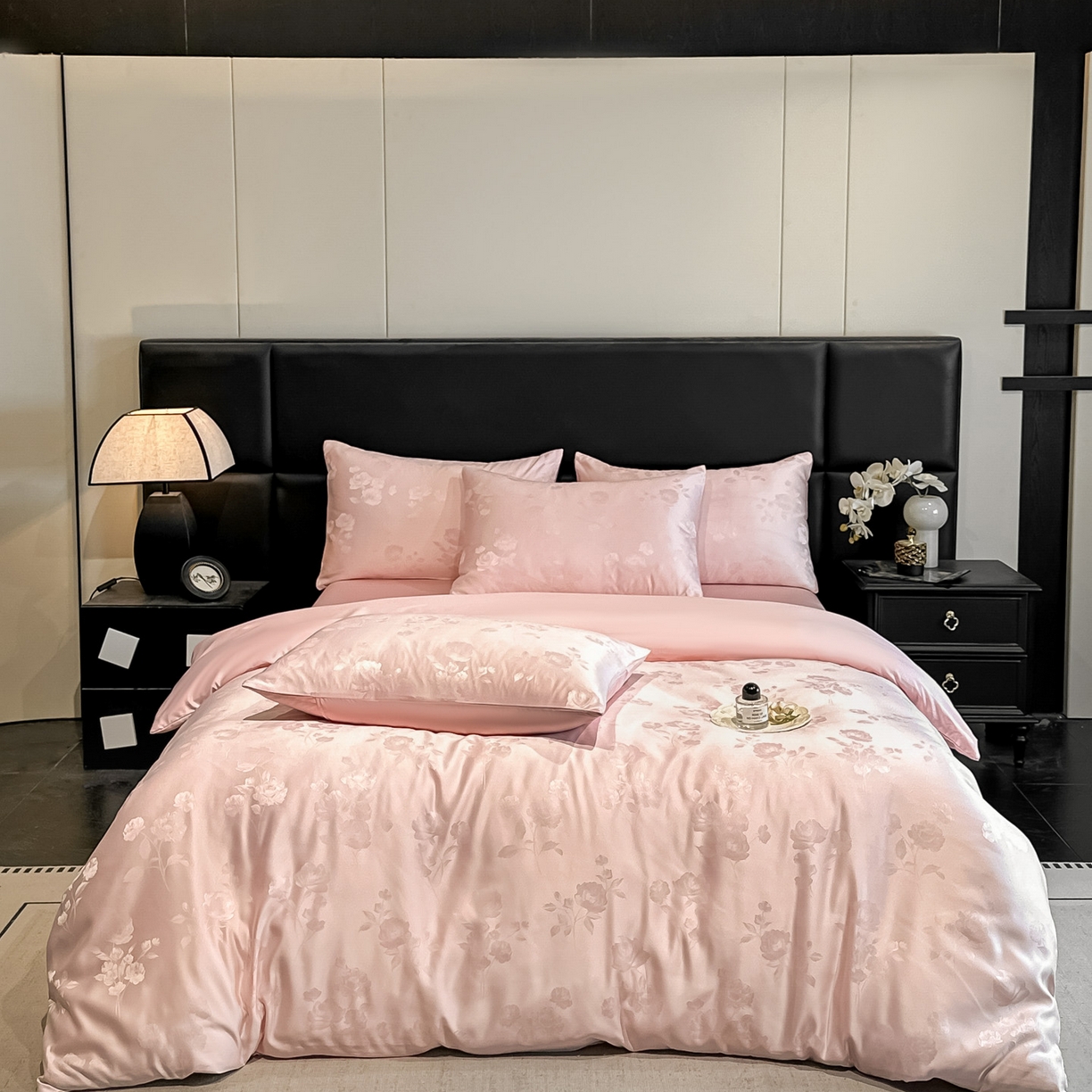 91家纺网 家纺一手货源 找家纺 顺兴家居 2026新款提花水洗真丝四件套 喜花市-粉玉