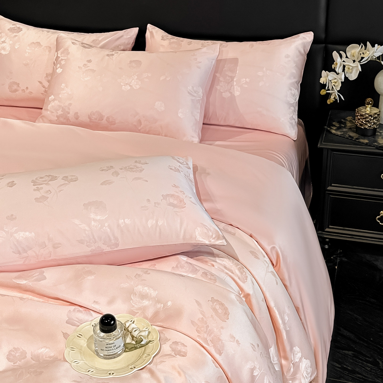 91家纺网 家纺一手货源 找家纺 顺兴家居 2026新款提花水洗真丝四件套 喜花市-粉玉