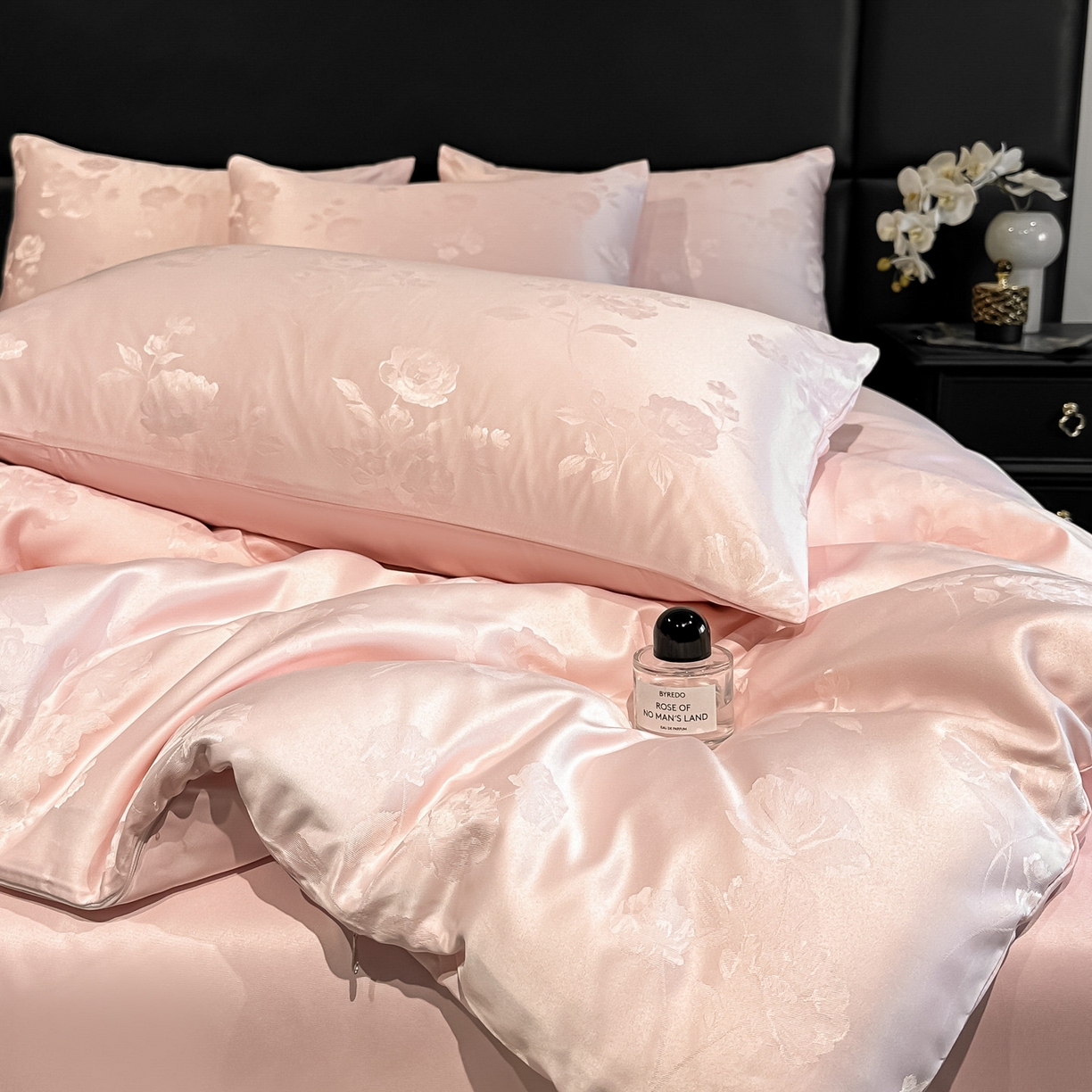 91家纺网 家纺一手货源 找家纺 顺兴家居 2026新款提花水洗真丝四件套 喜花市-粉玉