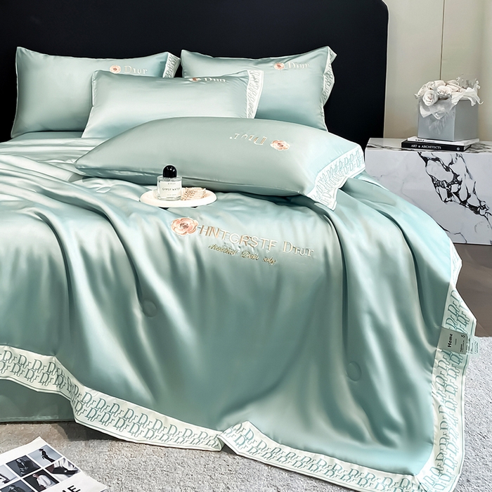 91家纺网 家纺一手货源 找家纺 露梦家纺 2026新款安迪水洗真丝夏被四件套 安迪-海盐绿