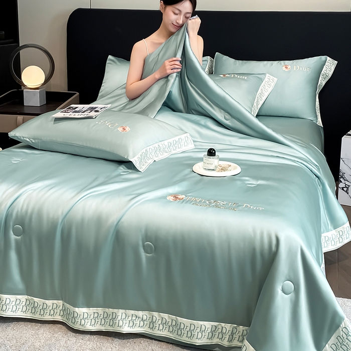 91家纺网 家纺一手货源 找家纺 露梦家纺 2026新款安迪水洗真丝夏被四件套 安迪-海盐绿