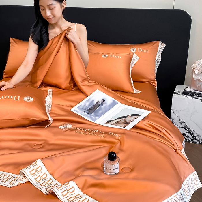 91家纺网 家纺一手货源 找家纺 露梦家纺 2026新款安迪水洗真丝夏被四件套 安迪-玛仕橘