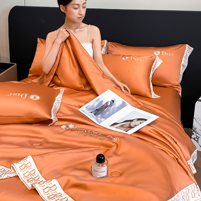 91家纺网 家纺一手货源 找家纺 露梦家纺 2026新款安迪水洗真丝夏被四件套 安迪-玛仕橘